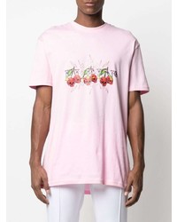 rosa bedrucktes T-Shirt mit einem Rundhalsausschnitt von Philipp Plein