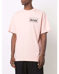 rosa bedrucktes T-Shirt mit einem Rundhalsausschnitt von Aries