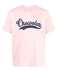 rosa bedrucktes T-Shirt mit einem Rundhalsausschnitt von Chocoolate