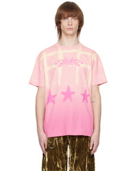 rosa bedrucktes T-Shirt mit einem Rundhalsausschnitt von Collina Strada