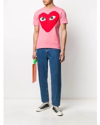 rosa bedrucktes T-Shirt mit einem Rundhalsausschnitt von Comme Des Garcons Play