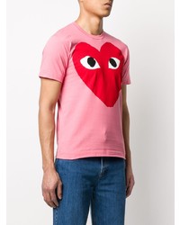 rosa bedrucktes T-Shirt mit einem Rundhalsausschnitt von Comme Des Garcons Play