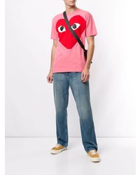 rosa bedrucktes T-Shirt mit einem Rundhalsausschnitt von Comme Des Garcons Play