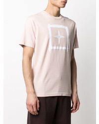 rosa bedrucktes T-Shirt mit einem Rundhalsausschnitt von Stone Island