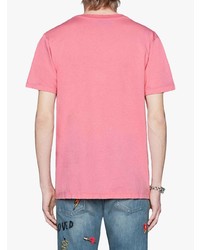 rosa bedrucktes T-Shirt mit einem Rundhalsausschnitt von Gucci