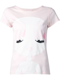 rosa bedrucktes T-Shirt mit einem Rundhalsausschnitt von Courreges