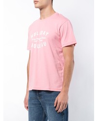rosa bedrucktes T-Shirt mit einem Rundhalsausschnitt von Holiday