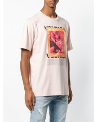 rosa bedrucktes T-Shirt mit einem Rundhalsausschnitt von Diesel