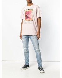 rosa bedrucktes T-Shirt mit einem Rundhalsausschnitt von Diesel