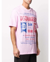 rosa bedrucktes T-Shirt mit einem Rundhalsausschnitt von DSQUARED2