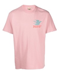 rosa bedrucktes T-Shirt mit einem Rundhalsausschnitt von Deus Ex Machina