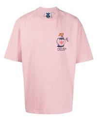 rosa bedrucktes T-Shirt mit einem Rundhalsausschnitt von Deus Ex Machina