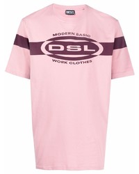 rosa bedrucktes T-Shirt mit einem Rundhalsausschnitt von Diesel