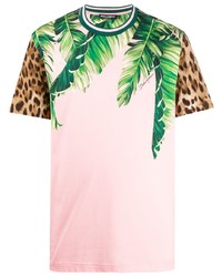 rosa bedrucktes T-Shirt mit einem Rundhalsausschnitt von Dolce & Gabbana