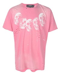 rosa bedrucktes T-Shirt mit einem Rundhalsausschnitt von DOMREBEL