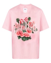 rosa bedrucktes T-Shirt mit einem Rundhalsausschnitt von Doublet