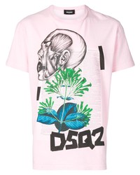 rosa bedrucktes T-Shirt mit einem Rundhalsausschnitt von DSQUARED2