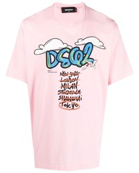 rosa bedrucktes T-Shirt mit einem Rundhalsausschnitt von DSQUARED2
