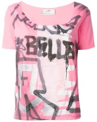rosa bedrucktes T-Shirt mit einem Rundhalsausschnitt von Faith Connexion