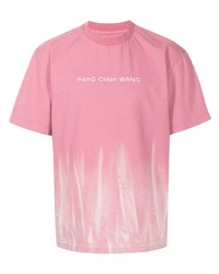 rosa bedrucktes T-Shirt mit einem Rundhalsausschnitt von Feng Chen Wang