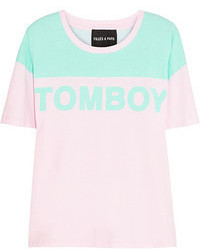 rosa bedrucktes T-Shirt mit einem Rundhalsausschnitt von Filles a papa
