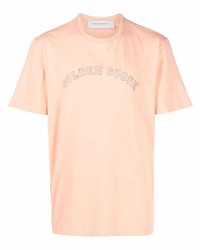 rosa bedrucktes T-Shirt mit einem Rundhalsausschnitt von Golden Goose