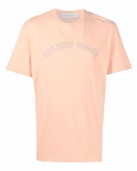 rosa bedrucktes T-Shirt mit einem Rundhalsausschnitt von Golden Goose