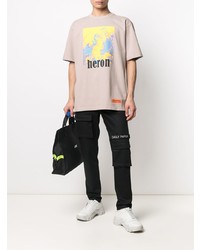 rosa bedrucktes T-Shirt mit einem Rundhalsausschnitt von Heron Preston