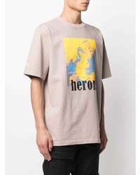 rosa bedrucktes T-Shirt mit einem Rundhalsausschnitt von Heron Preston