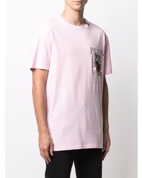 rosa bedrucktes T-Shirt mit einem Rundhalsausschnitt von Philipp Plein