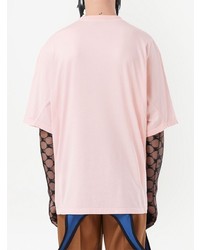 rosa bedrucktes T-Shirt mit einem Rundhalsausschnitt von Burberry