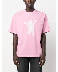 rosa bedrucktes T-Shirt mit einem Rundhalsausschnitt von We11done