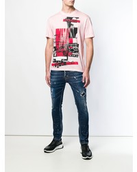 rosa bedrucktes T-Shirt mit einem Rundhalsausschnitt von DSQUARED2