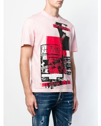 rosa bedrucktes T-Shirt mit einem Rundhalsausschnitt von DSQUARED2