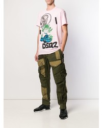 rosa bedrucktes T-Shirt mit einem Rundhalsausschnitt von DSQUARED2