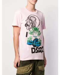 rosa bedrucktes T-Shirt mit einem Rundhalsausschnitt von DSQUARED2