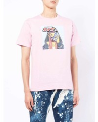 rosa bedrucktes T-Shirt mit einem Rundhalsausschnitt von A Bathing Ape