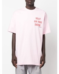 rosa bedrucktes T-Shirt mit einem Rundhalsausschnitt von Garbage Tv