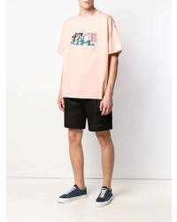 rosa bedrucktes T-Shirt mit einem Rundhalsausschnitt von Facetasm