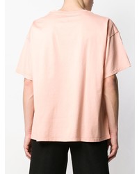 rosa bedrucktes T-Shirt mit einem Rundhalsausschnitt von Facetasm