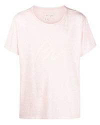 rosa bedrucktes T-Shirt mit einem Rundhalsausschnitt von Greg Lauren