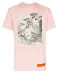 rosa bedrucktes T-Shirt mit einem Rundhalsausschnitt von Heron Preston