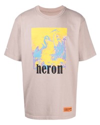 rosa bedrucktes T-Shirt mit einem Rundhalsausschnitt von Heron Preston