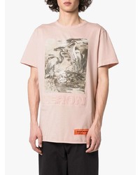 rosa bedrucktes T-Shirt mit einem Rundhalsausschnitt von Heron Preston