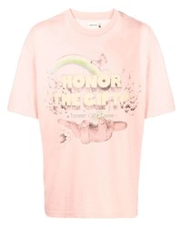 rosa bedrucktes T-Shirt mit einem Rundhalsausschnitt von HONOR THE GIFT