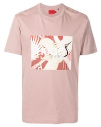 rosa bedrucktes T-Shirt mit einem Rundhalsausschnitt von Hugo