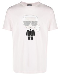 rosa bedrucktes T-Shirt mit einem Rundhalsausschnitt von Karl Lagerfeld