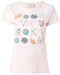 rosa bedrucktes T-Shirt mit einem Rundhalsausschnitt von Kitsune