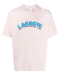 rosa bedrucktes T-Shirt mit einem Rundhalsausschnitt von lacoste live