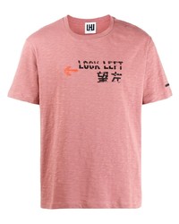 rosa bedrucktes T-Shirt mit einem Rundhalsausschnitt von Les Hommes Urban